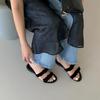 Bow word double with flat sandals women summer beach wear open toe round head half drag cool slippers