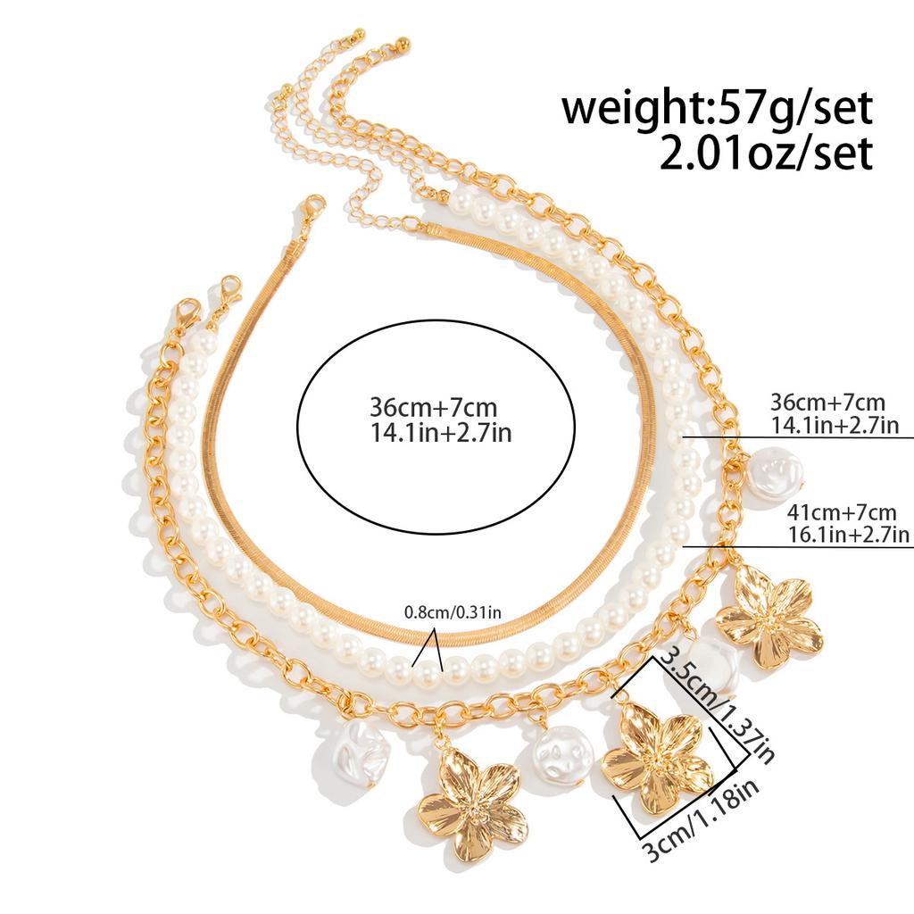 Multilayer Imitation Pearl Snake Chain Choker Flower Pendant Necklace for Women Accessories