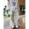 Mens Vintage Washed Camo Cargo Pants Loose Fit Straight Leg Workwear Jeans Streetwear Casual Wear
