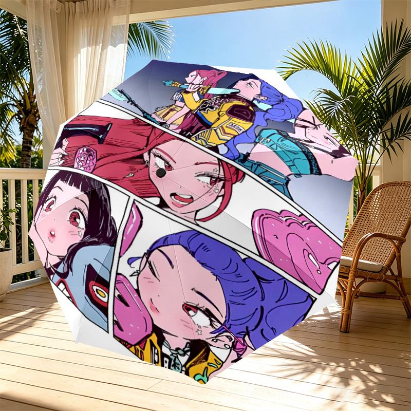 Parapluie Automatique Ouverture Fermeture Impression Chasseurs de Démons KPop, Parapluie Pliable Portable, pour l'Extérieur, les Trajets, le Camping, Cadeau d'Anniversaire Idéal