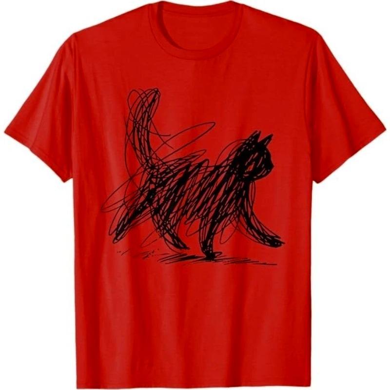 

Trendy Streetwear Minimalist Cat Art T Shirt Womens Unisex Tee Casual Summer Humor Short Sleeve Cats Lovers Gifts S