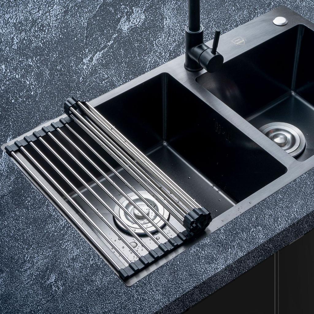 1pc Drain Rack Stainless Steel Kitchen Supplies Foldable Bowl Rack, Fruit Rack, Sink, Kitchen Storage Rack, Vegetable Control