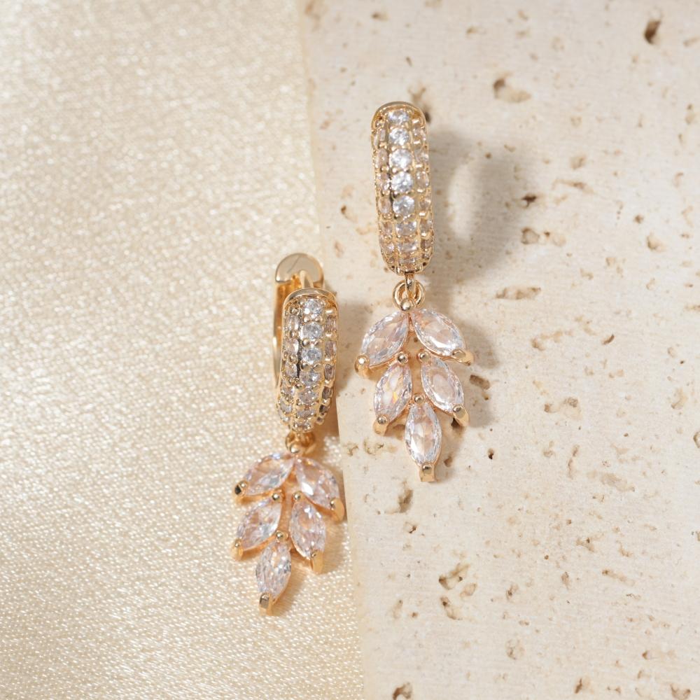 Luxury Leaves Zirconia Dangle Earrings for Women Jewelry