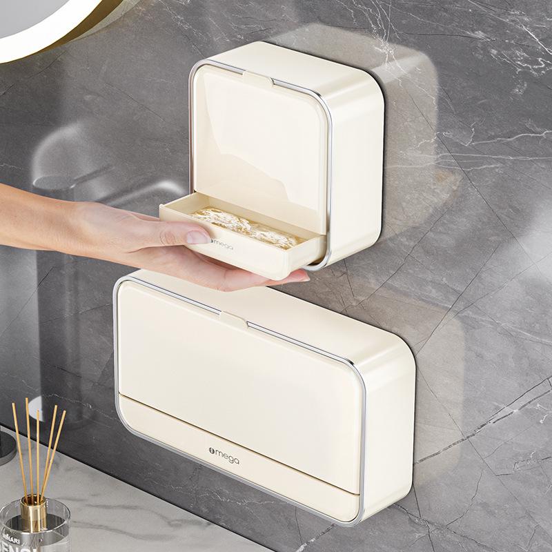 Punch-Free Wall-Mounted Soap Dish with Lid and Drainage