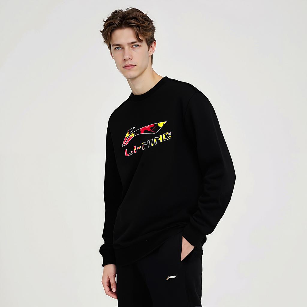 Li-Ning Casual Simple Round Neck Versatile Letter Print Loose Comfortable Sweatshirt Unisex sweatshirt AWDVG89-1