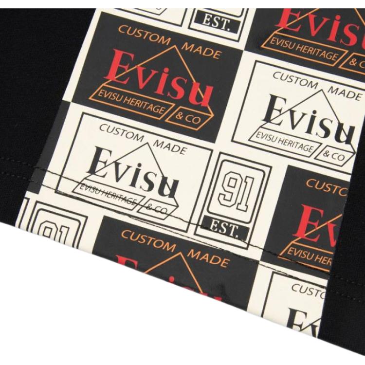 Evisu Ss22 Label Pattern Big M Print Mid Waist Sports Casual Shorts Men shorts Black 2ESHTM2ST330XXCT