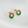 Elegant Green Bow Wreath Spiral Stud Earrings - Compact and Unique Christmas Collection