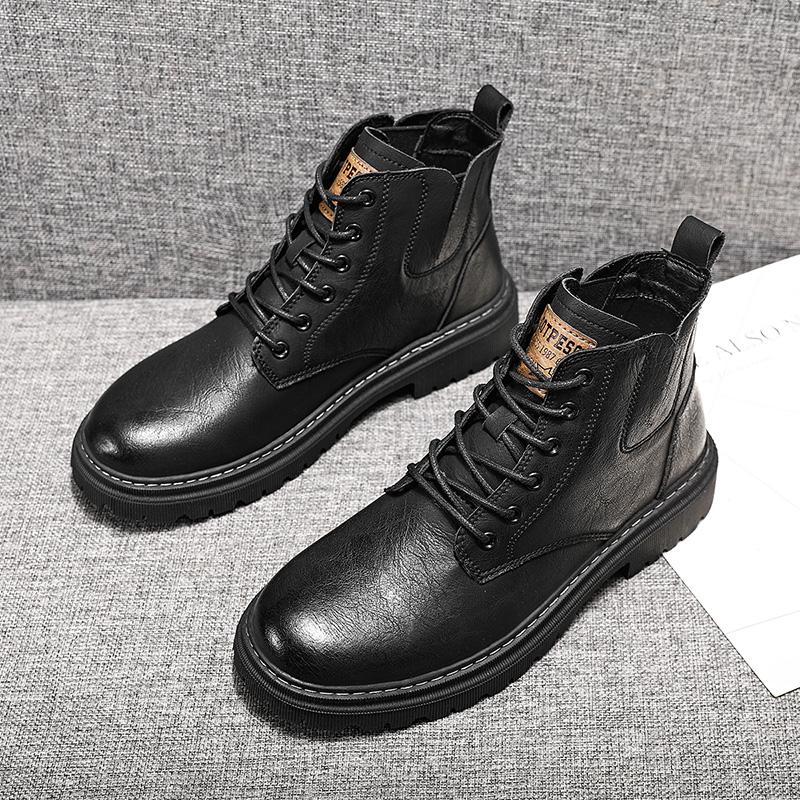 

Высококачественные кожаные высокие ботинки 2024 года, новые мужские повседневные туфли, модные и удобные нескользящие мужские ботинки для отдыха на открытом воздухе 44 44 чёрный