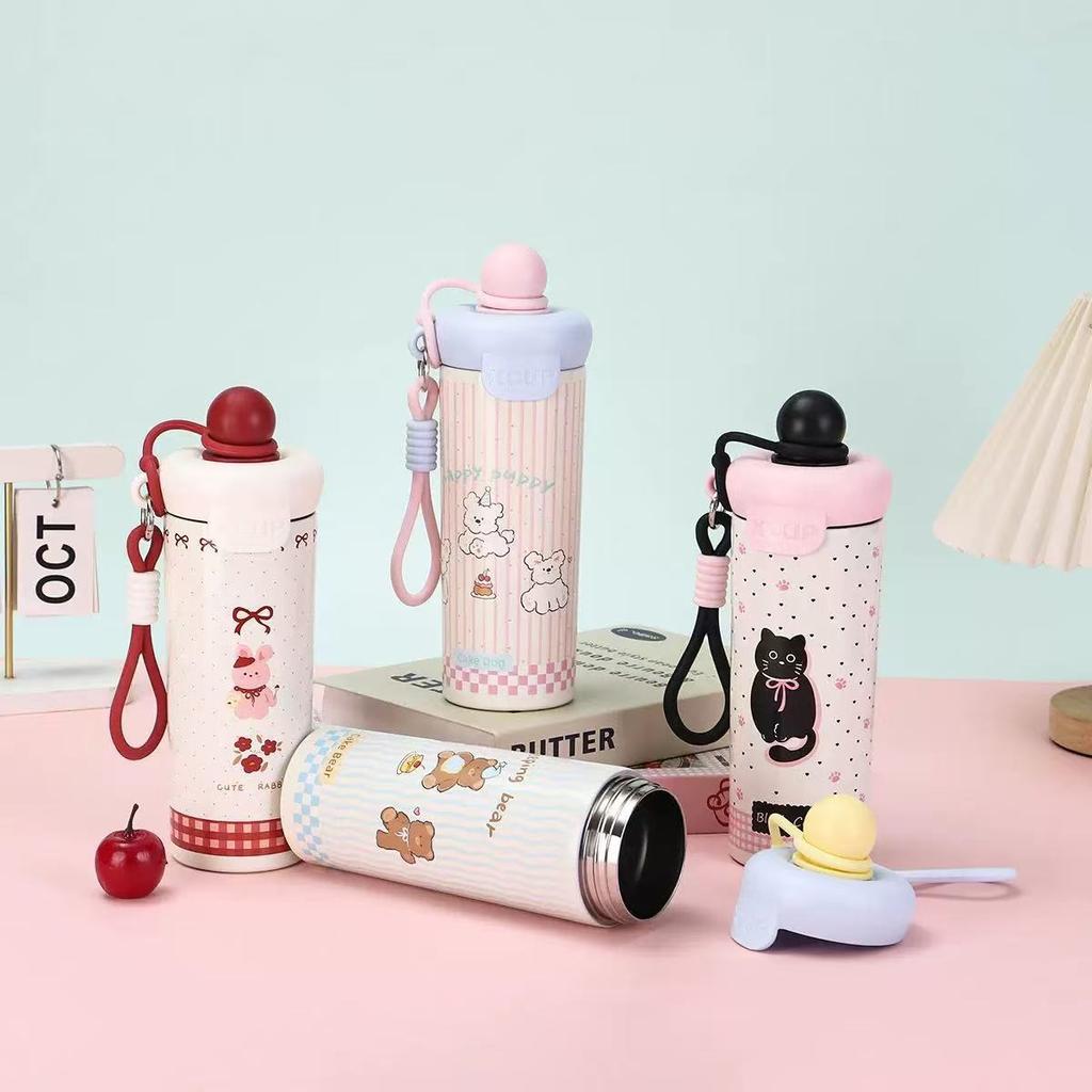 Double-layer Stainless Steel Float Thermos Cup Portable Rope Straw Cup Cute Animal Accompanying Cup