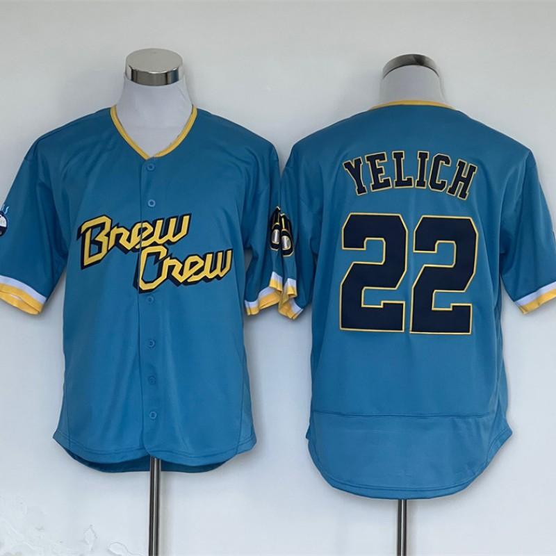 Milwaukee Brewers 22 Yelich Baseballtrikot Bestickt Trainingsspiel-Uniform Herren Damen