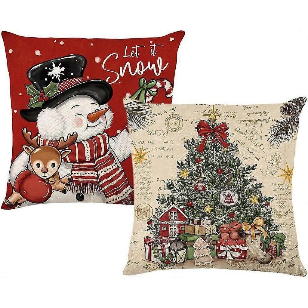 Pieces Christmas Cushion Covers, Decorative Christmas Tree Pillowcase 45x45, Christmas Winter Decor for Living Room Bedroom Sofa, Home Decor (Red/Whit