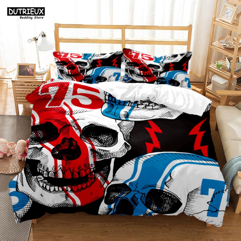 Mysterious Colored Skeleton Bedding Set, Skeleton Duvet Cover Set, Soft Comfortable Breathable Duvet Cover, Bedroom Guest Room