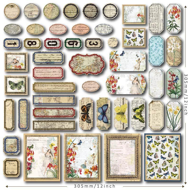 

51Pcs Butterfly Fairy Tag Die Cut Cardstock DIY Collection Kit For Junk Journal Scrapbooking Happy Planner Decorative Gift Card