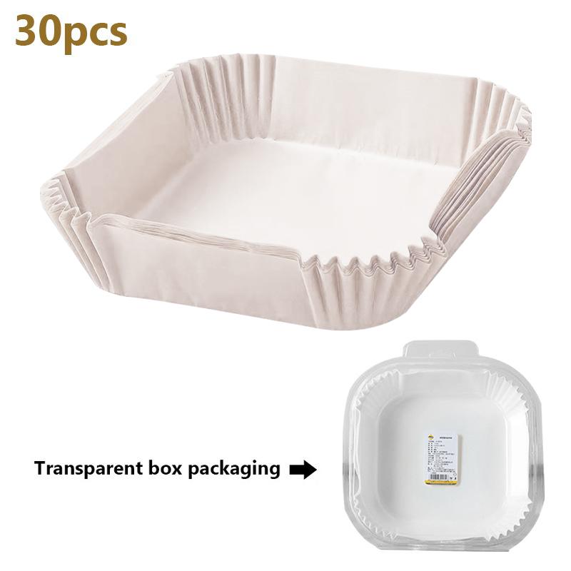 

Аерофритюрниця Одноразовий паперовий вкладиш Антипригарний килимок Пароварка Квадратні паперові килимки для випічки Кухонна аерофритюрниця Інструменти Аксесуари для випічки White 30PCS