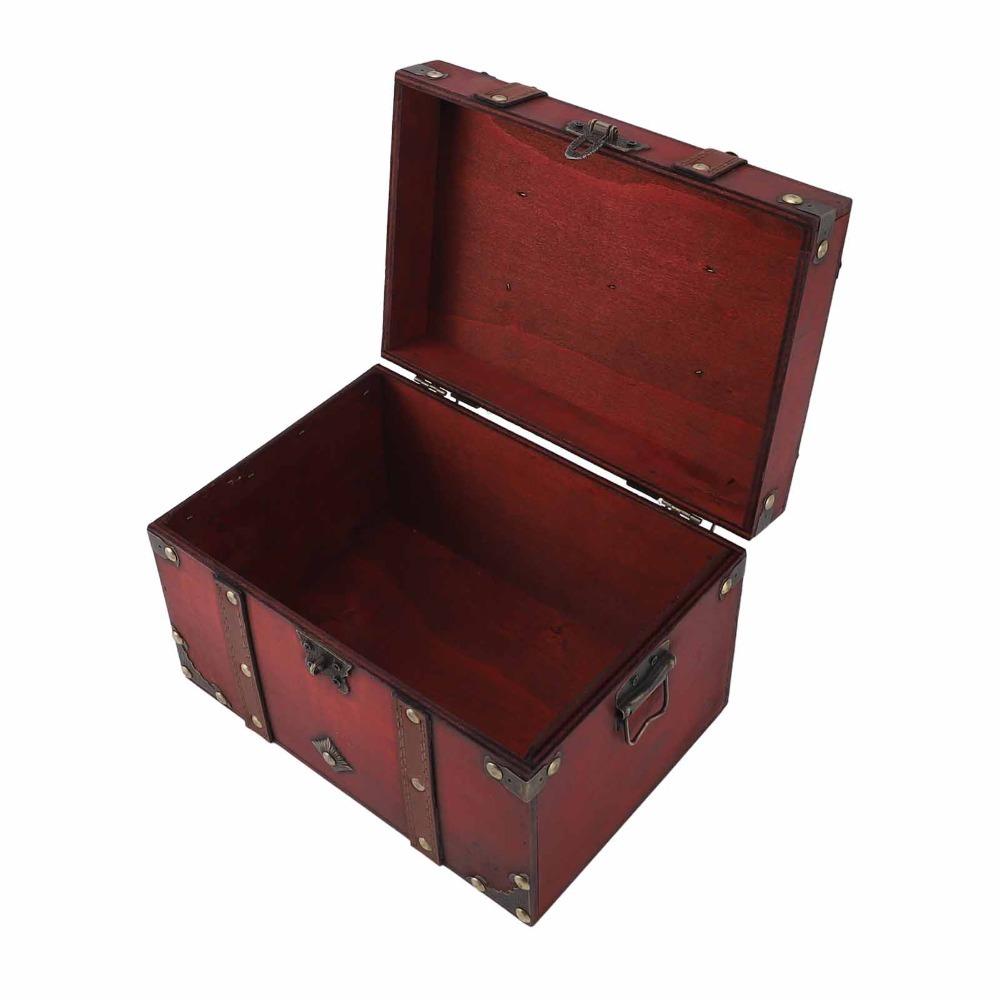 Grey Decorative Treasure Chest Large Wooden Jewelry Box Wooden Box With Lock For Trinkets