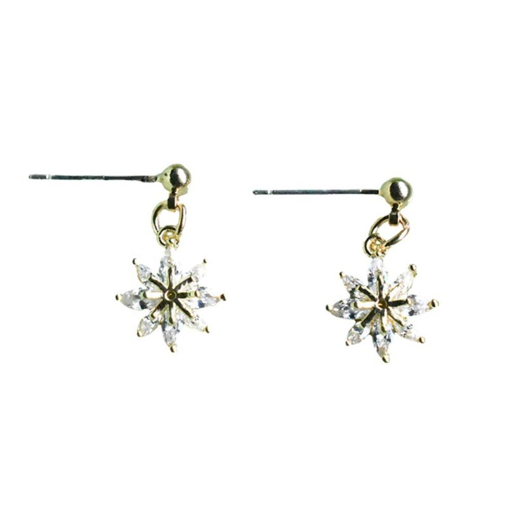 925 Silver Plated Flower Earrings with Zircon Short Dainty Studs Elegant Fairy Jewelry