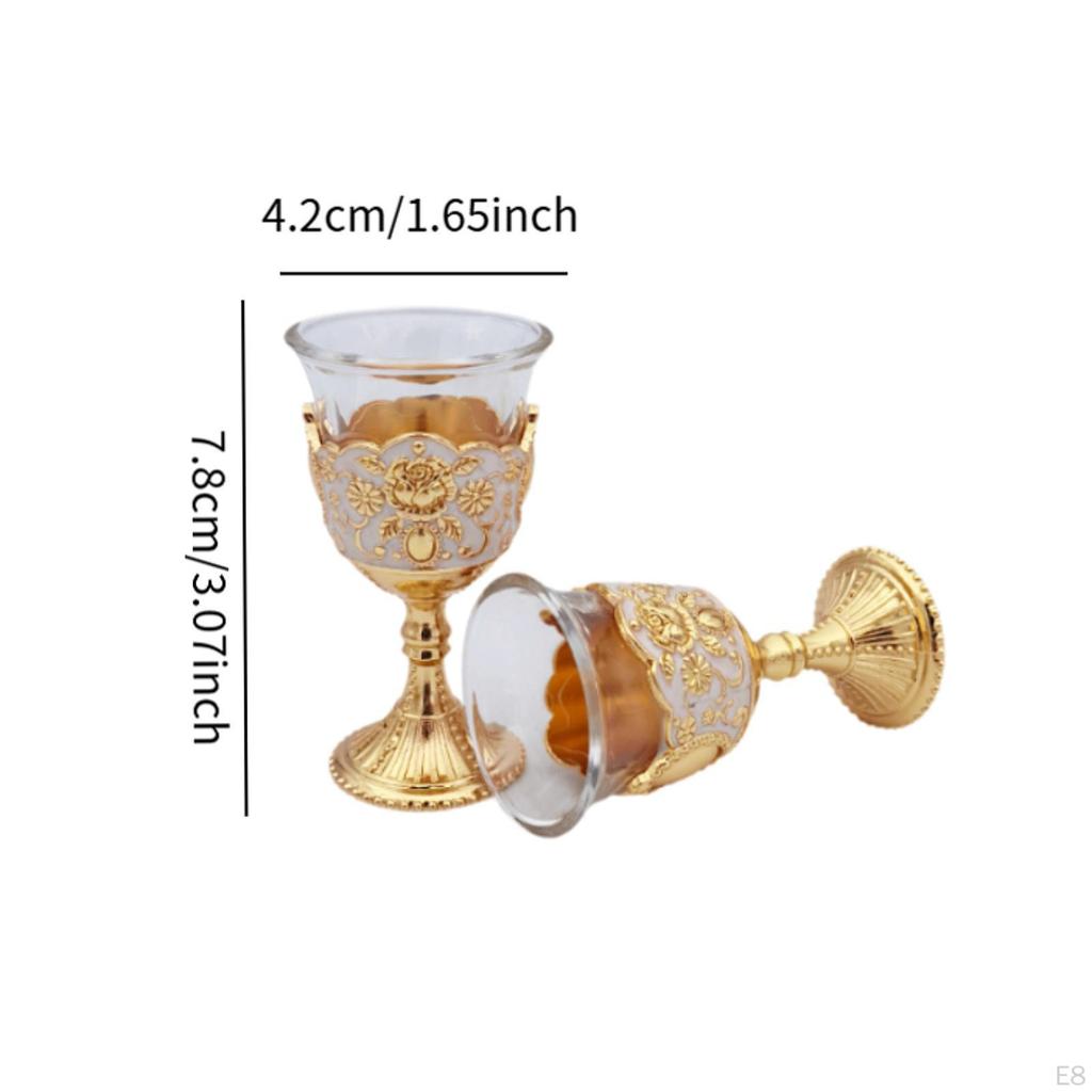 2 Pieces Embossed Wine Cup Toasting Glasses Mini Communion Goblet for Weddings Travel