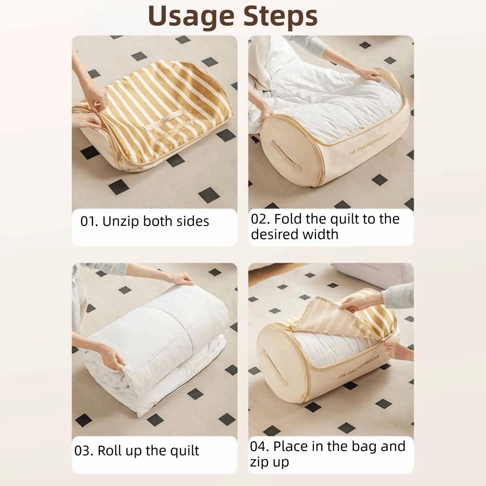 Large Capacity Cylinder Quilt Storage Bag Striped Pattern Compressible Bedding Organizer  Wardrobe