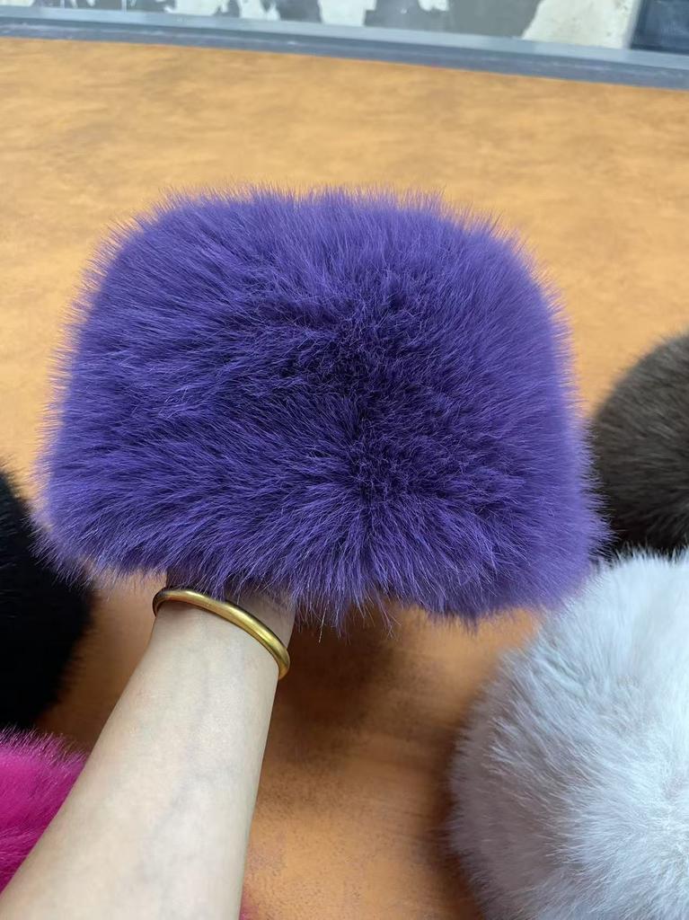 Customized fox fur thermal basin hat, ear protection sweet fashion hat trendy women's outdoor hat