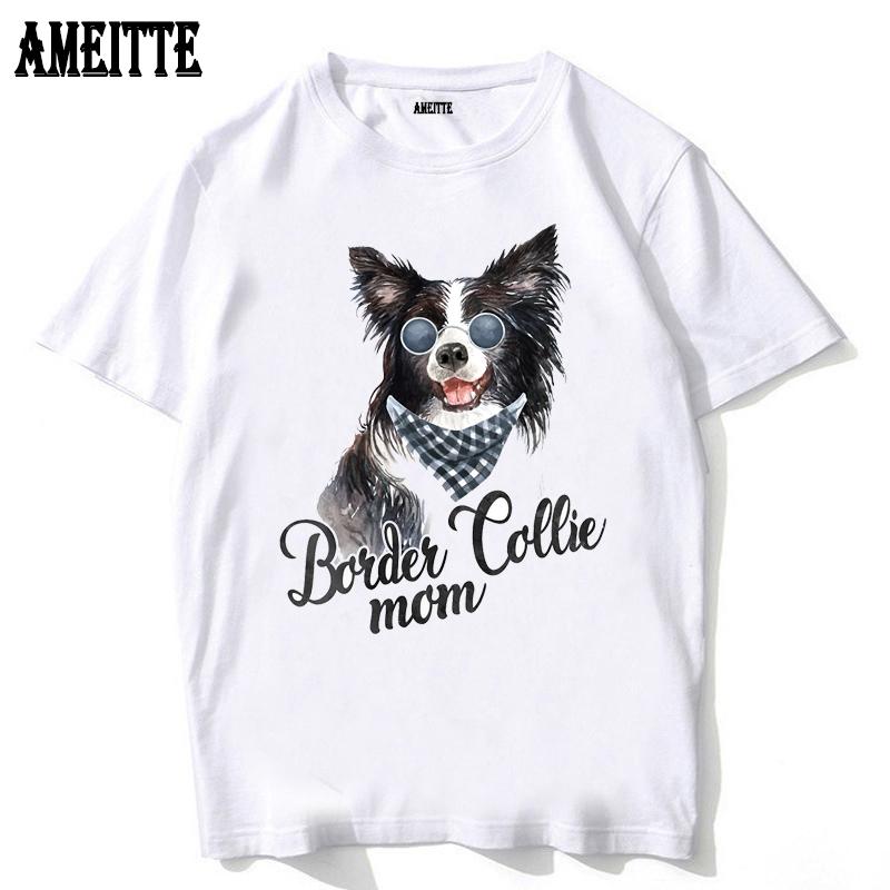 Sommer Herren Kurzarm Border Collie Mama Lustiges Design T-Shirt Niedlicher Hundedruck Junge