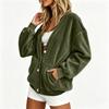 Women's Casual V Neck Button Down Long Sleeve Jacket Loose Fit Lightweight Soft Fabric Outerwear