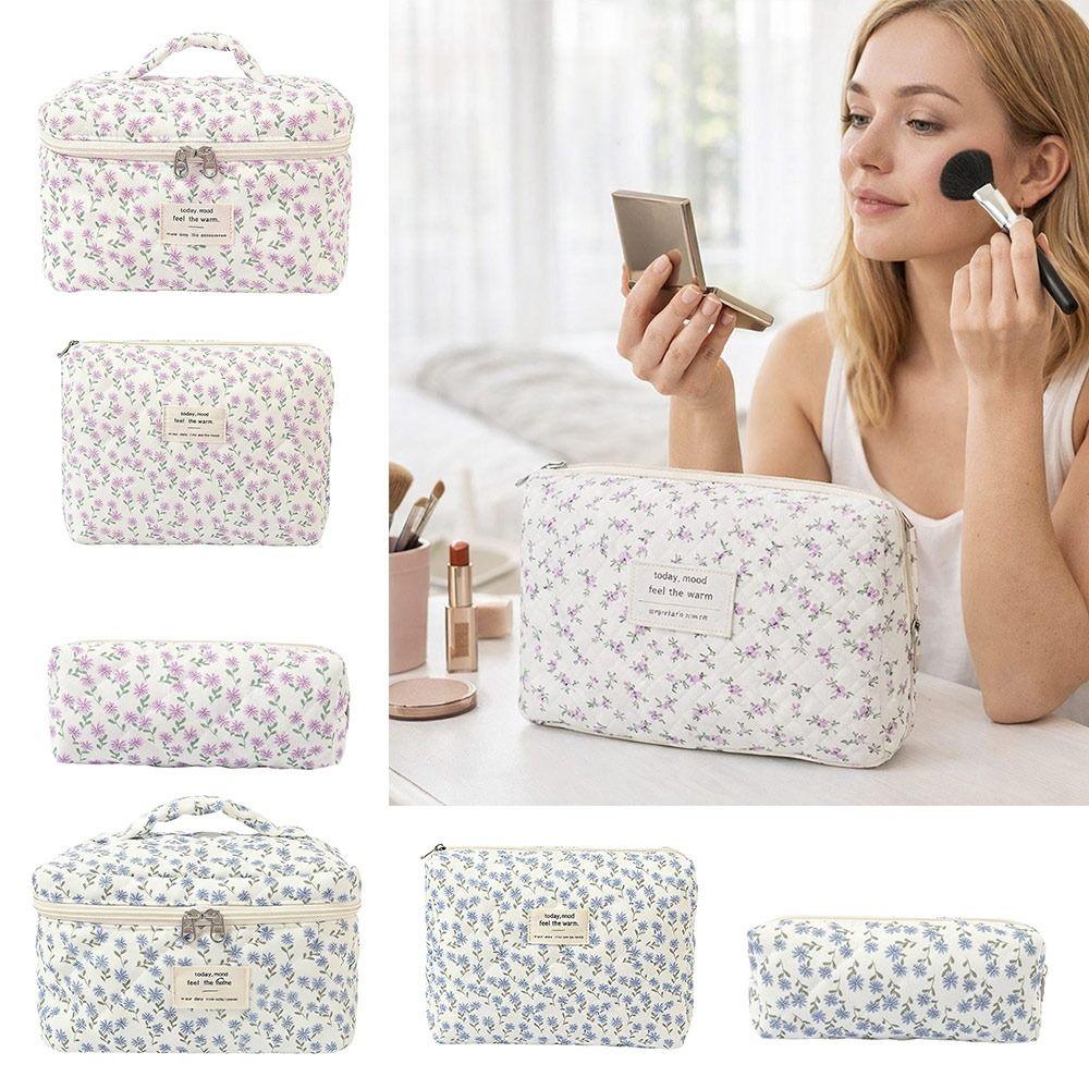 Zipper Aesthetic Cosmetic Organizer Floral Printed Skincare Clutch Toiletry Bag  Travel Storage