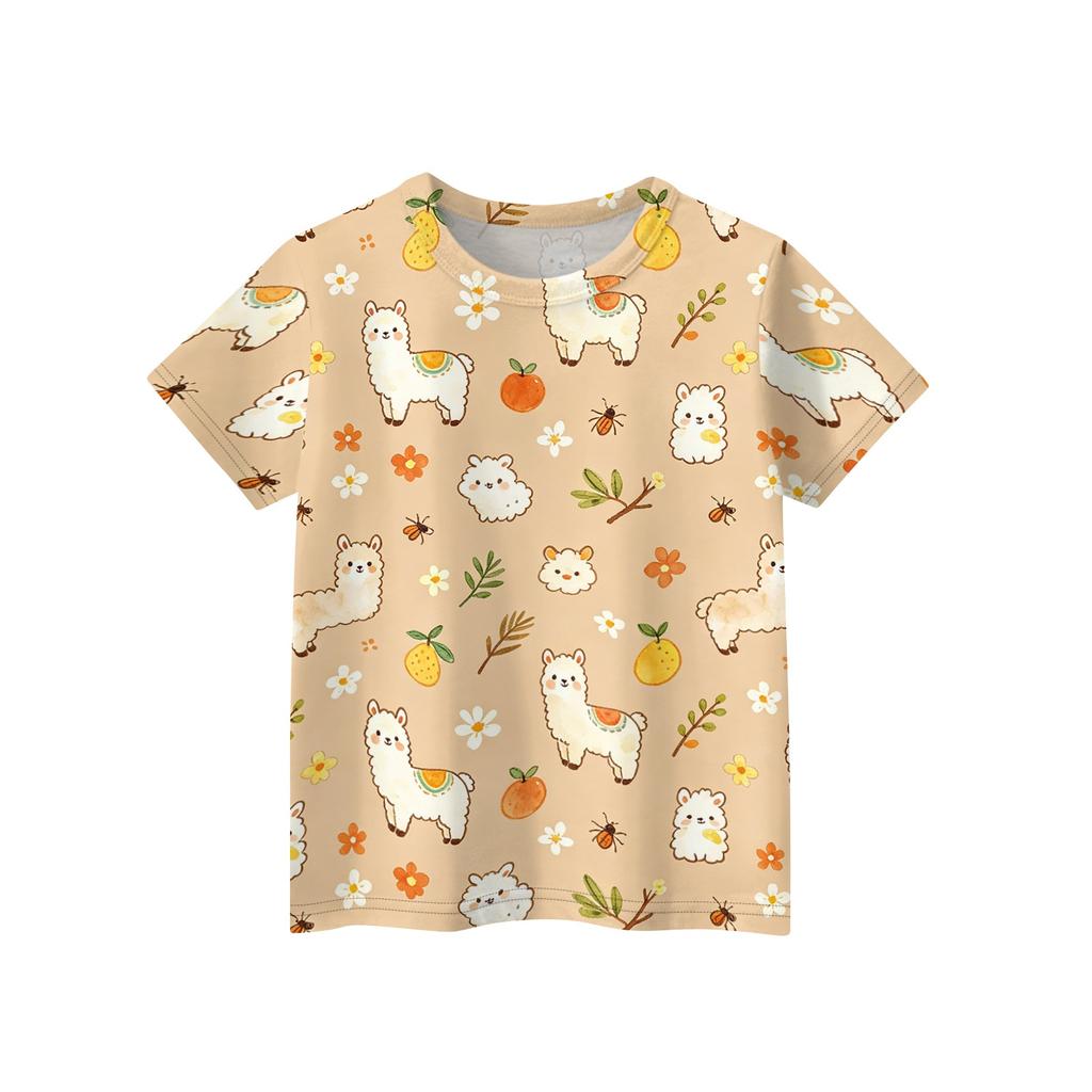 Kids Animal Print Crew Neck Short Sleeve Casual Loose Fit T Shirt Lightweight Soft Fabric Comfortable Everyday Wear