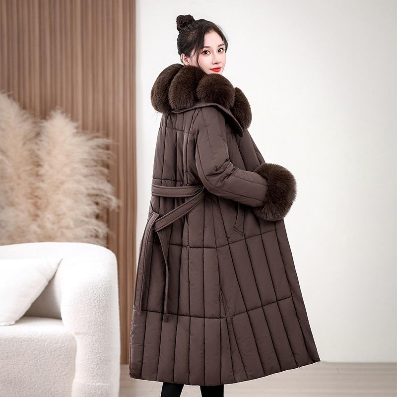 Winter cotton-padded clothes new high-end medium and long cotton-padded clothes with sweater collar foreign style middle-aged mother down cotton-padde