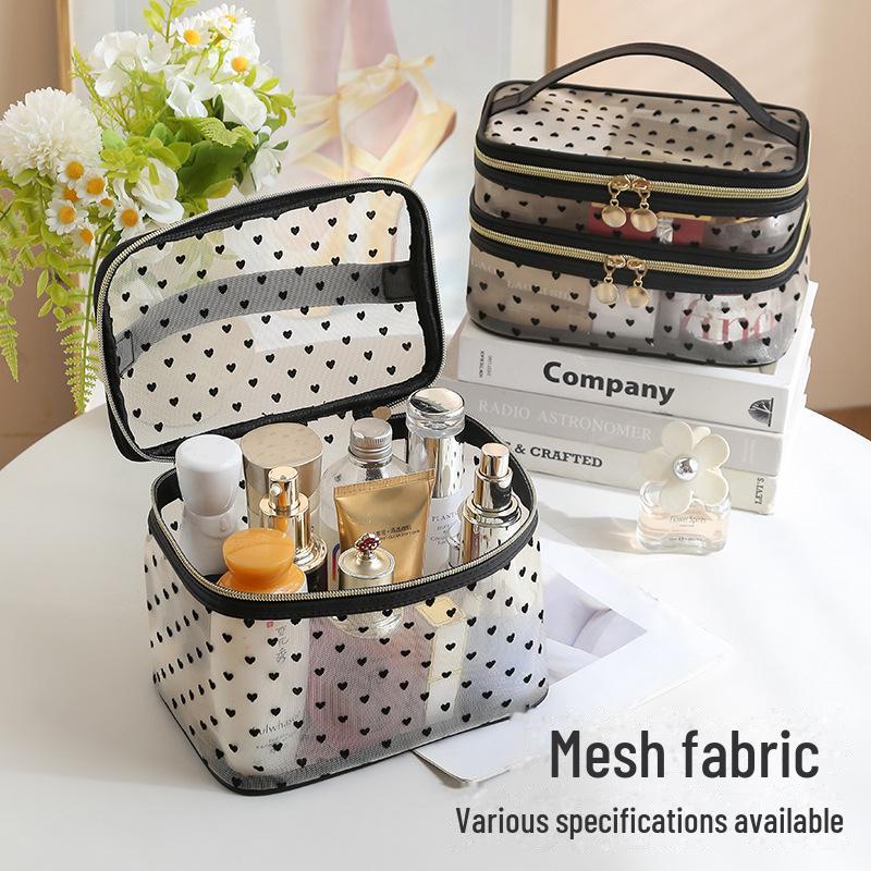 Flockad Nätpåse för Toalettartiklar och Kosmetika – Stor Kapacitet, Andningsbar, Portabel, Förvaring med Dragkedja