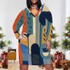 Women Plus Size V Neck Long Sleeve Printed Fitted Straight Midi Dress