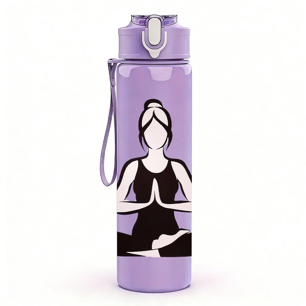 1PC Woman Yoga Meditation Sitting Print 750ml Color Plastic Sports Water Bottle Leakproof Flip Straw Lid Suitable for Sports Office Home Use