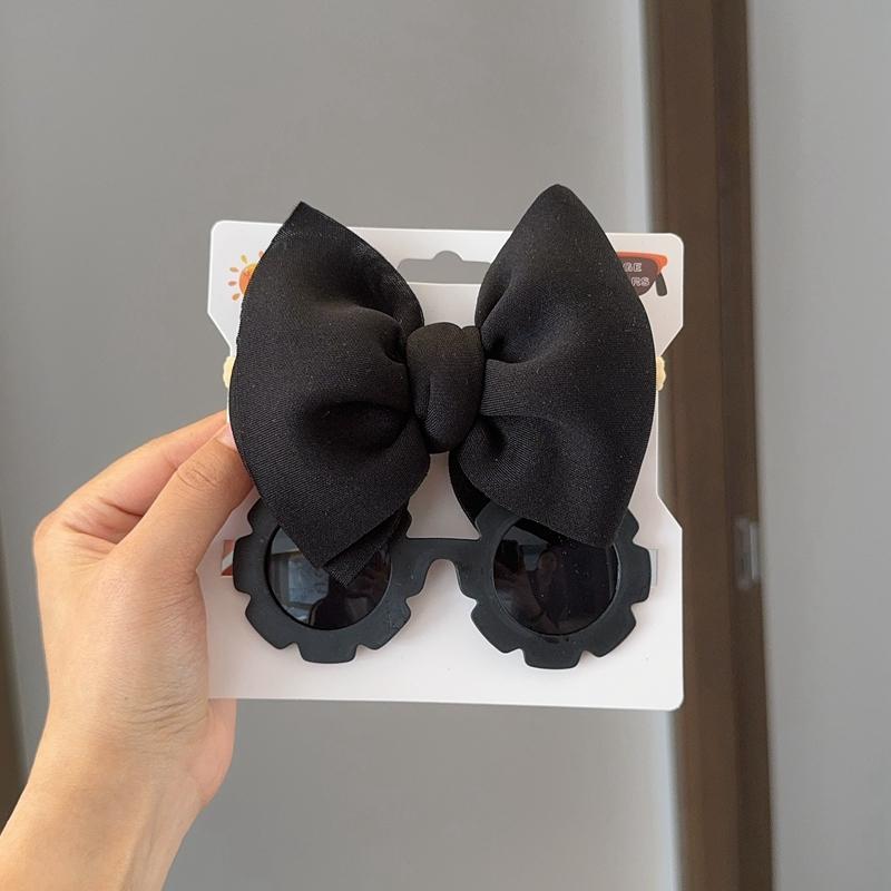 New Children Solid Color Cotton Bowknot Wide Hairband Round Sunglasses Set Baby Girls Sunglasses Kids Hair Accessories