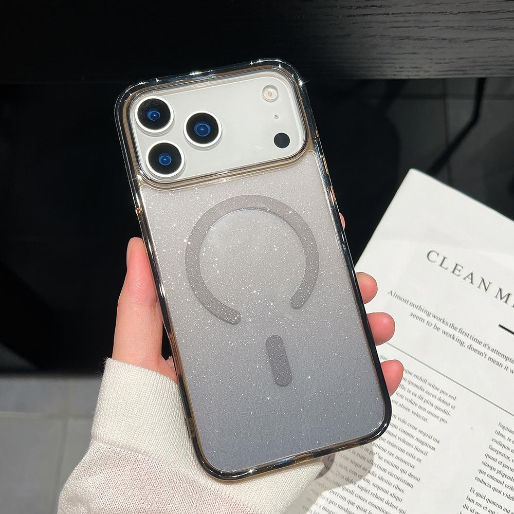 Bling Glitter 17 Pro Max Magnetic Clear Case for IPhone Air 16 15 14 13 Pro Max 17Pro Ins Wireless Charging Gradient Soft Cover