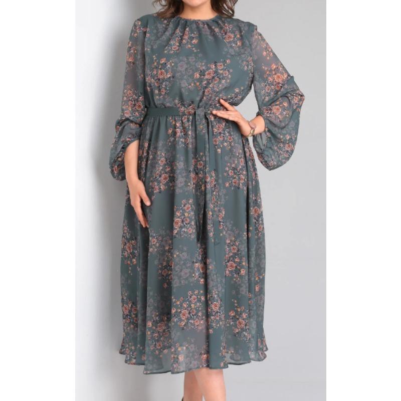 

Плюс Размер Женщин Свободный Темперамент Круглый Вырез Цветочный Длинный Платье XXL
