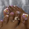 Rhinestone Butterfly Toenail Set - Wearable French Manicure Fake Nails