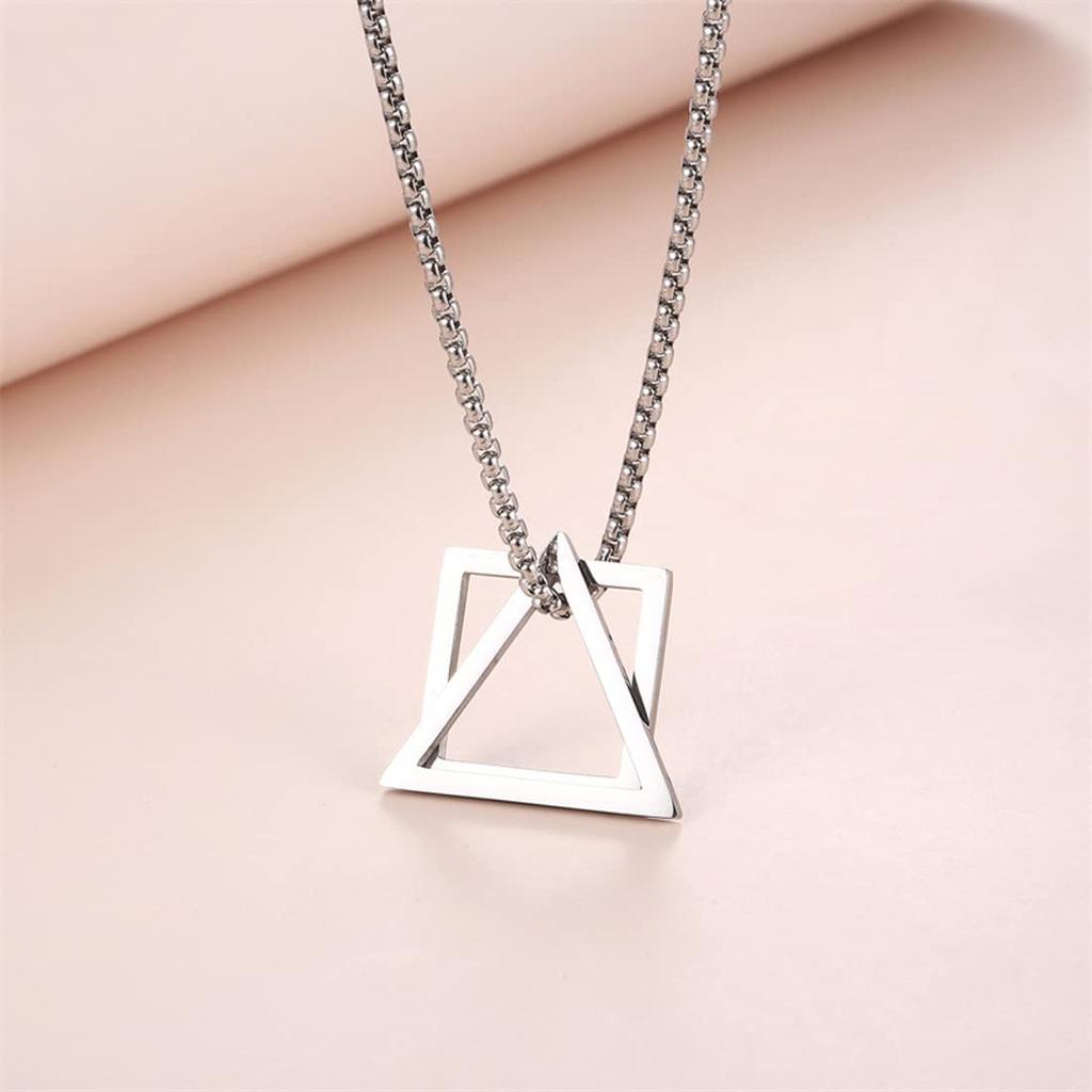 Necklace for Pink Triangle Square Fashion Accessory [Rockyu] Women, Gold, Simple, Necklace, Pendant, Titanium, Hypoallergenic, Party, Gift, Birthday,
