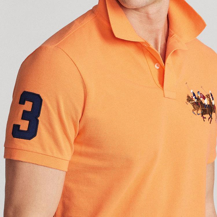 פולו ראלף לורן סוודר פולאובר רקום שלושה פוני גזרה ישרה שרוול קצר חולצת פולו לגברים חולצות פולו ורוד קלאסי MNPOKNI1N821115-650
