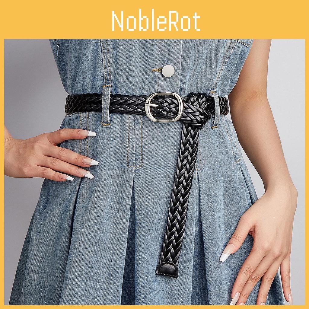 Pu Black Womens Woven Belt With Alloy Closure Design For Trendy Casual Outfits