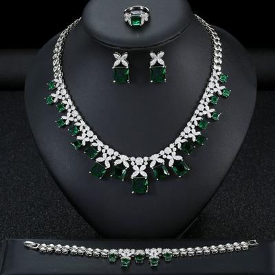 Zircon Necklace Earrings Bracelet Ring Four-piece Set Bridal Wedding Dress Dinner Accessories Ladies