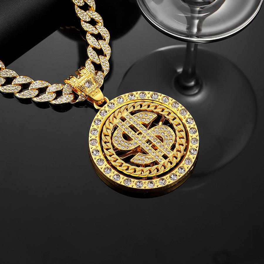 Collana Hip-Hop da Uomo alla Moda, Marca Rotante, Motivo a Moneta, Lega di Zinco, Ciondolo Dollaro Personalizzato