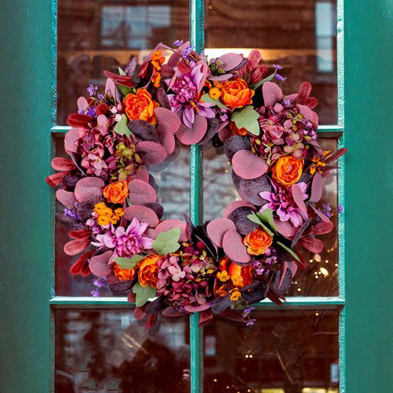 Fall Wreath Vibrant Color Bow-knot Design Easy to Hang Multipurpose Thanksgiving Front Door Garland Autumn Decoration
