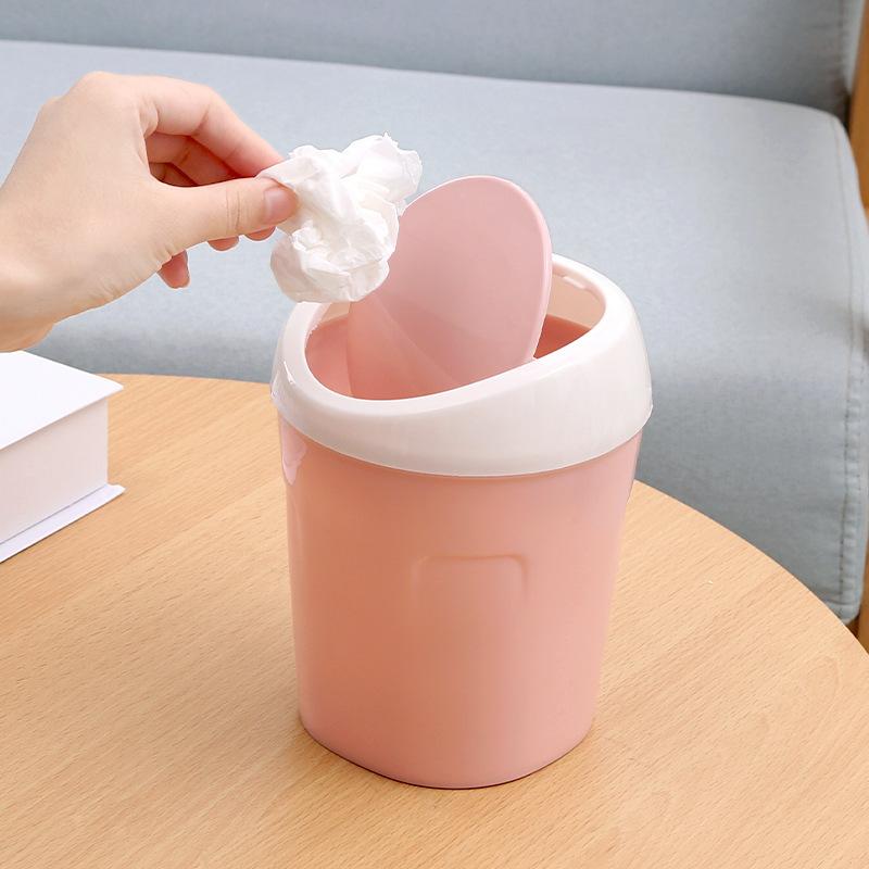 Small Plastic Desktop Trash Can Swing Lid Odor Proof Lightweight Mini Waste Bin for Bathroom Office Makeup Vanity