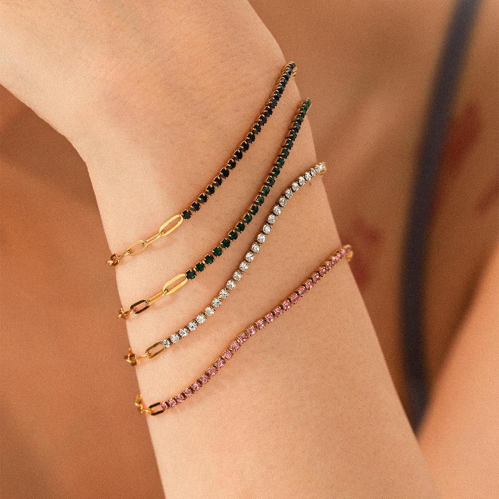 18k Gold Plated Zircon Titanium Steel Bracelet for Women - European & American Style