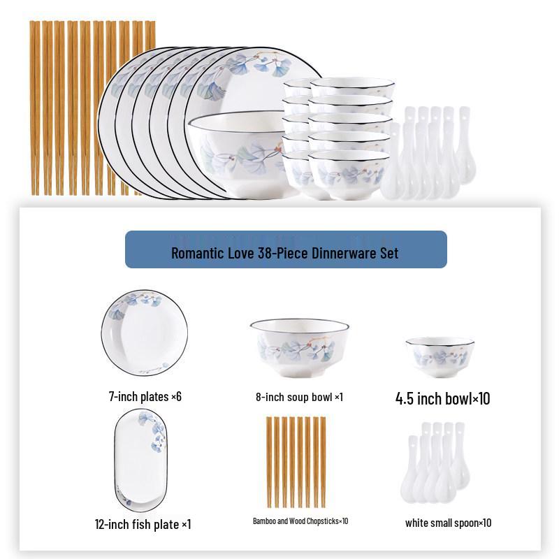 

10-Person Ceramic Ginkgo Leaf Bowl and Plate Set - 2025 Style