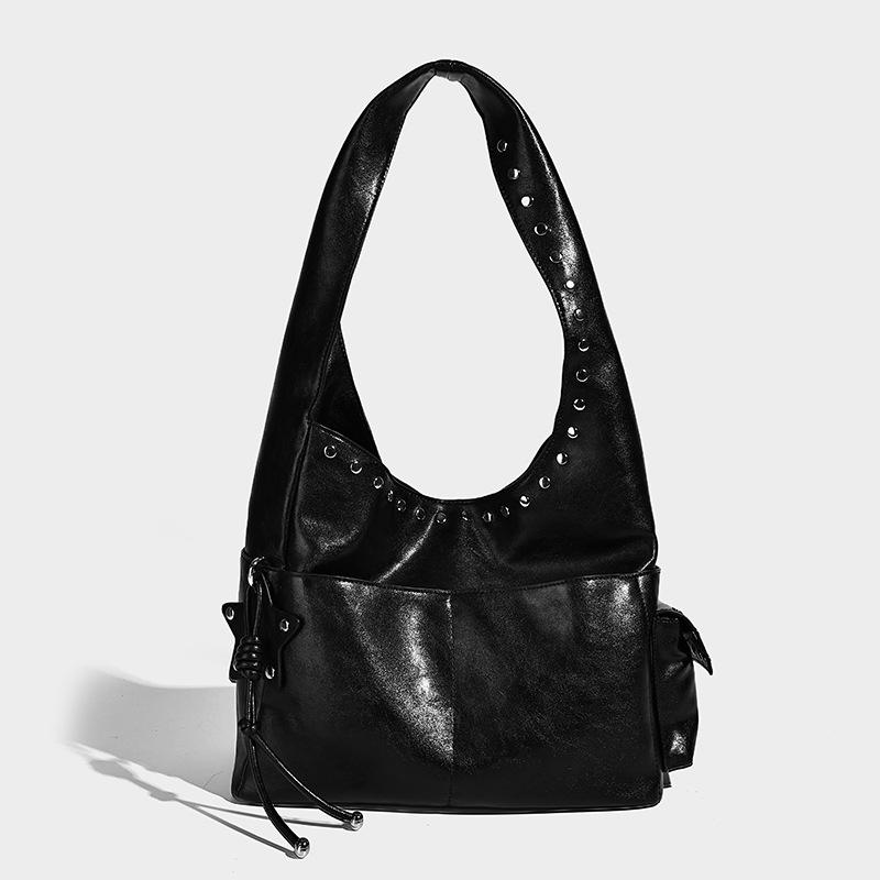 High-end Matte Leather Large Handbag for Women, 2025 New Vintage Studded Bucket Bag, Autumn and Winter Textured Handbag, Shoulder Bag
