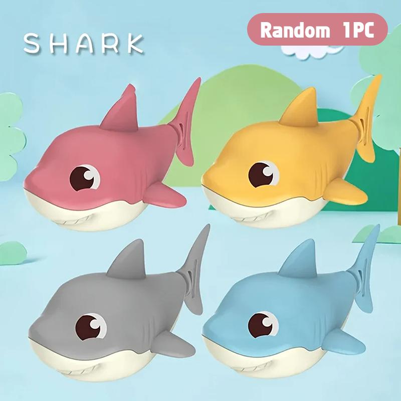 1Pc Summer   Cartoon Shark Baby Water Play Toy With Wind Up Chain, Outdoor Beach Toy, Shower Toy, Bath Toy