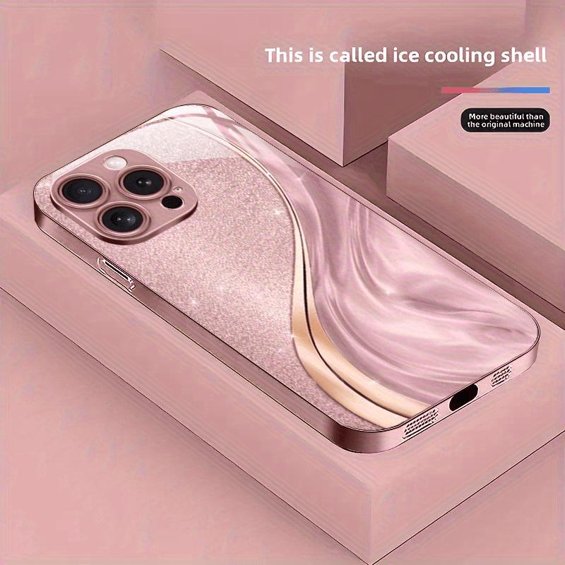 Pink crystal flowing sand pattern design glass phone case suitable for iPhone 17 16 15 14 13 12 11Pro/Max/Plus scratch resistant
