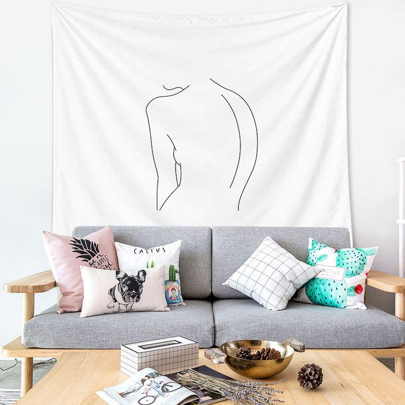 Tapestry Wall Hanging Simple Art Black and White Lines  Background Bedroom Decorative