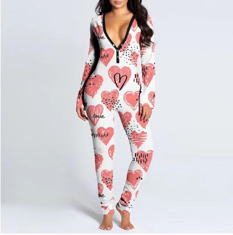 2023 Europäischer & Amerikanischer Weihnachten Langarm Knopfleiste Bedruckter Erwachsenen Jumpsuit