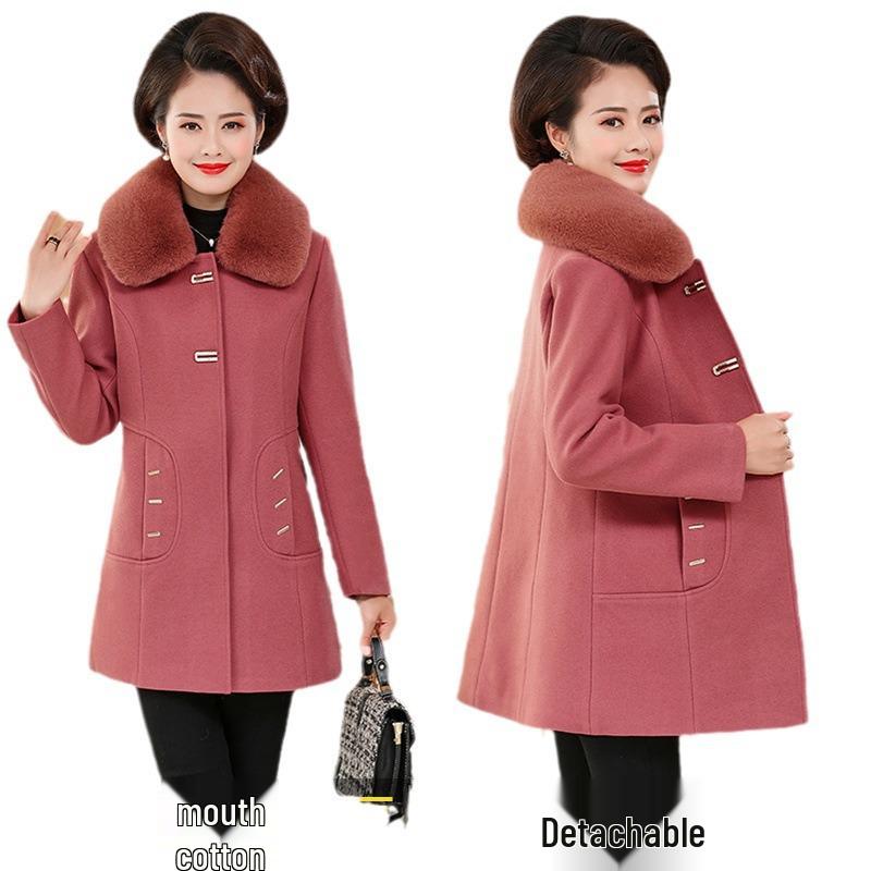 Palton de lână de iarnă de lungime medie pentru mamă - Larg, la modă și extra gros pentru femei